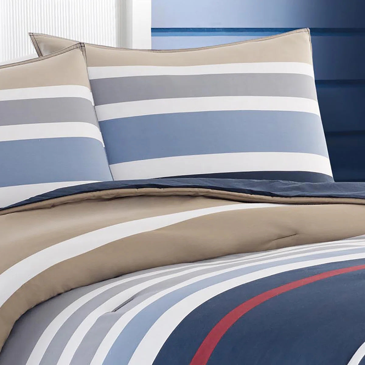Nautica Bradford Custom Shaped Duvet Cover with Shams and Duvet Insert