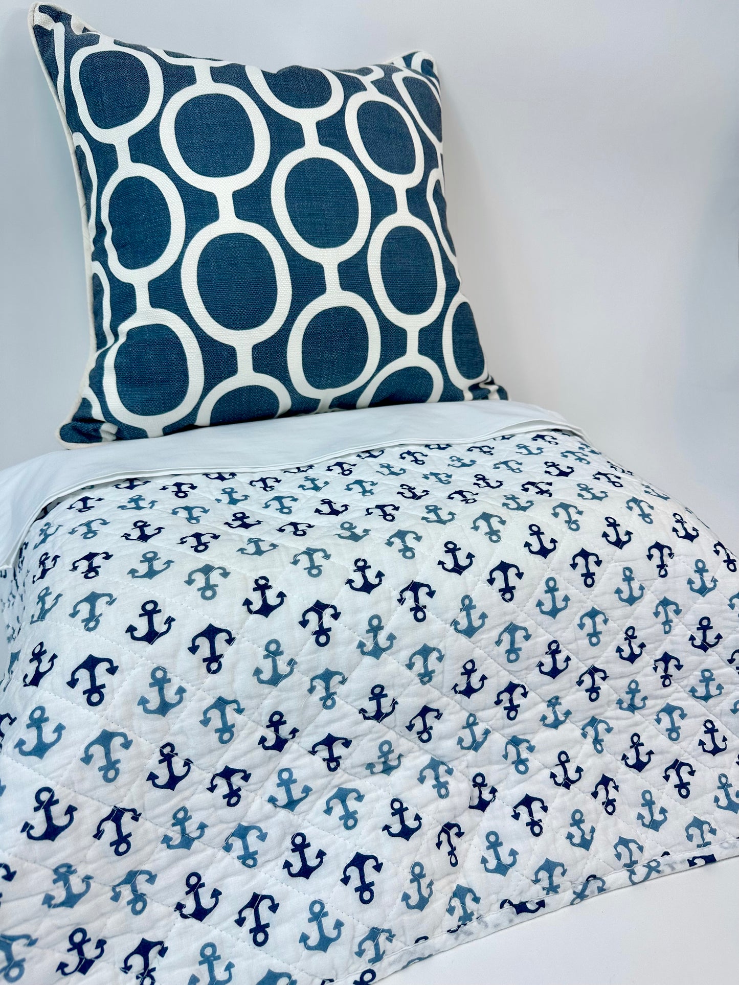 Blue Anchor Custom Shaped Quilt With Shams