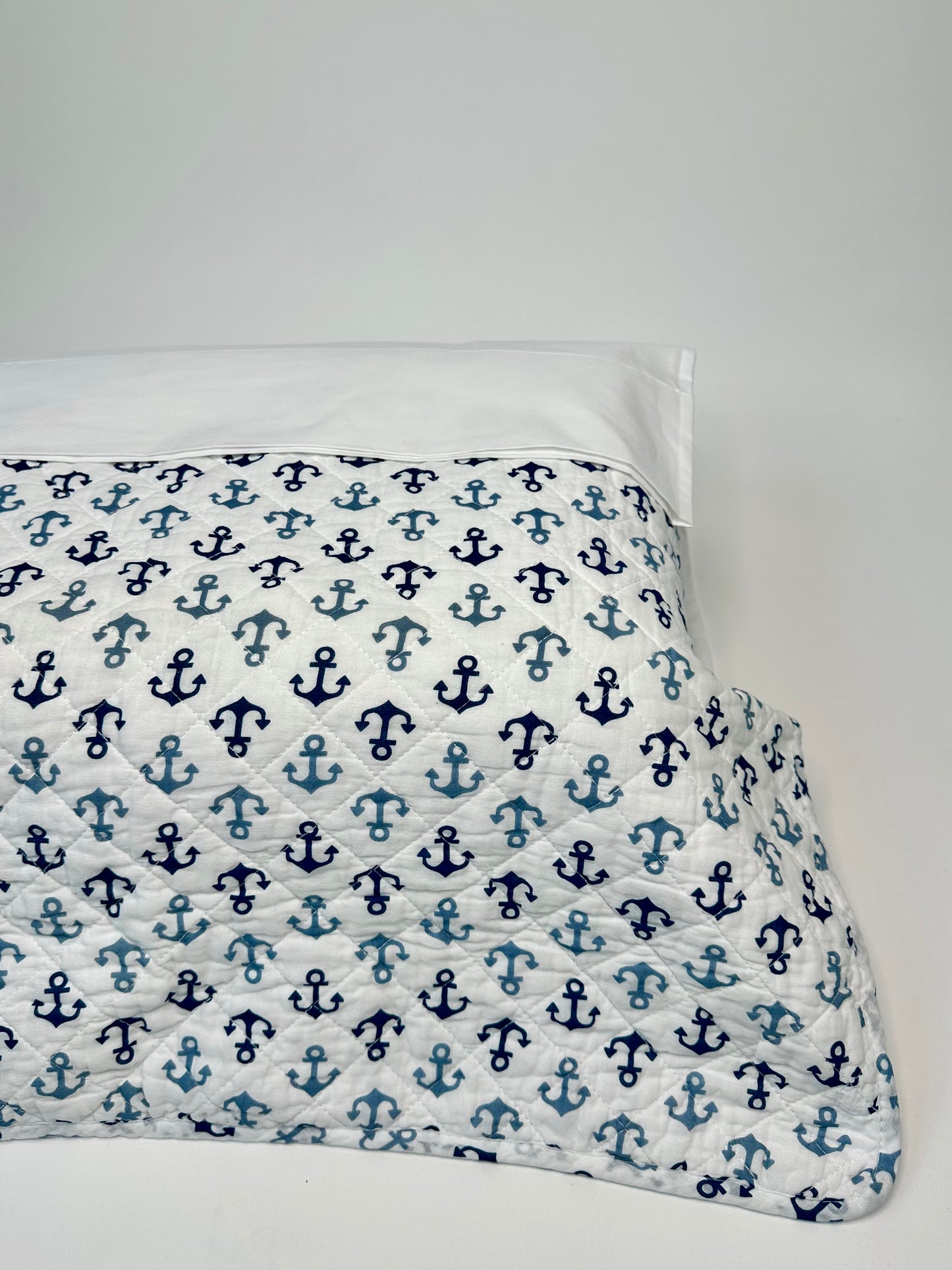 Blue Anchor Custom Shaped Quilt With Shams