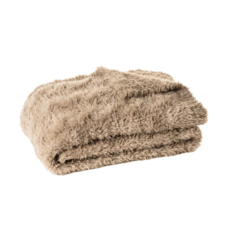 Teddy Bear Faux Fur Throw with 2 Accent Cushions for Home and Cottage - in Cream, Mocha or Taupe