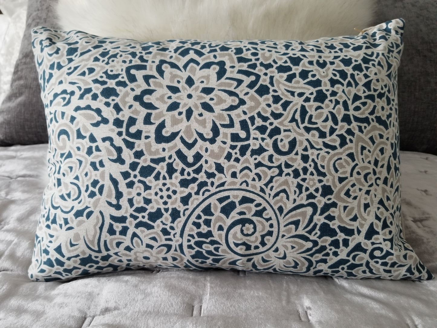 Lacy Print Lumbar Accent Cushion With Insert