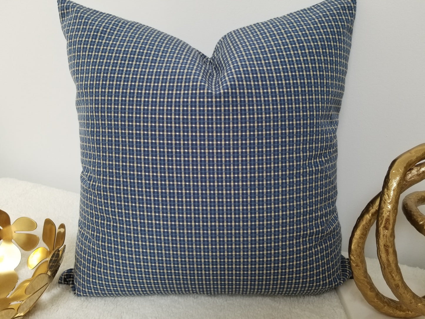 Navy and Taupe Checked Accent Cushion With Insert