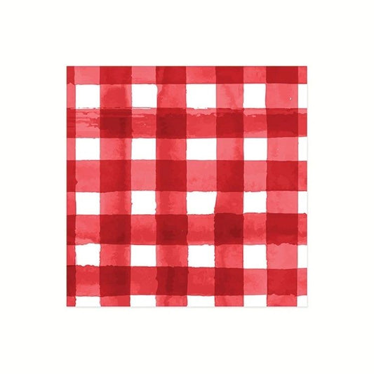 Watercolor Plaid Luncheon Napkin 20Pk Red