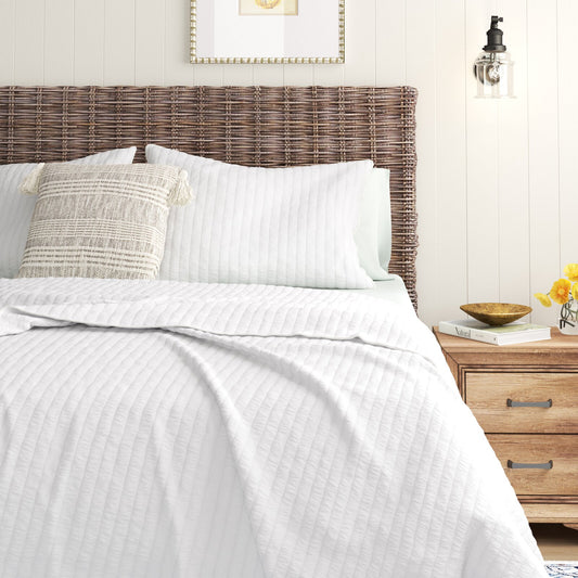 Kinslow Channeled White Custom Shaped Quilt with Shams