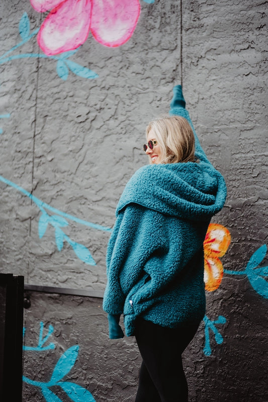 Deep Teal Lightweight Body Wrap With Hoodie & Pockets