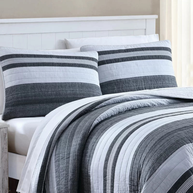 Nautica Ardmoore Grey Cotton Reversible Custom Shaped Quilt Set