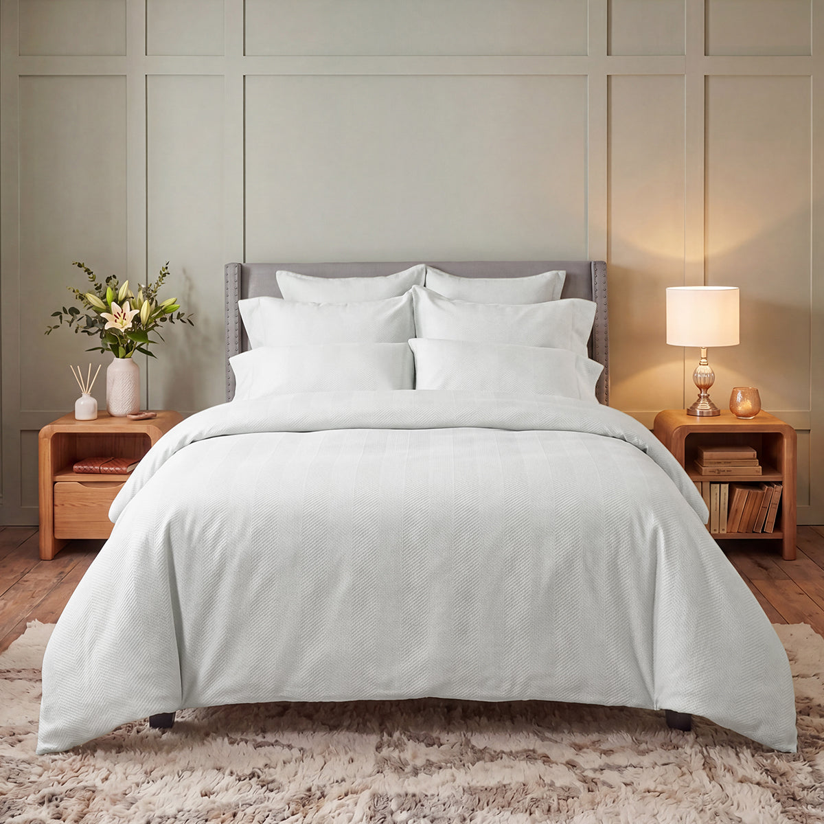 NEW**Chevron Duvet Cover with Shams and Duvet Insert (3 Colours- White, Sea Glass or Pebble)