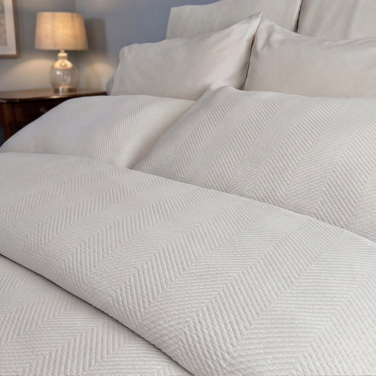 NEW**Chevron Duvet Cover with Shams and Duvet Insert (3 Colours- White, Sea Glass or Pebble)