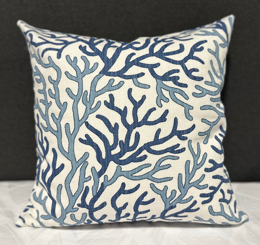 Denim Blue Coral Accent Cushion With Insert