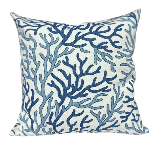 Denim Blue Coral Accent Cushion With Insert