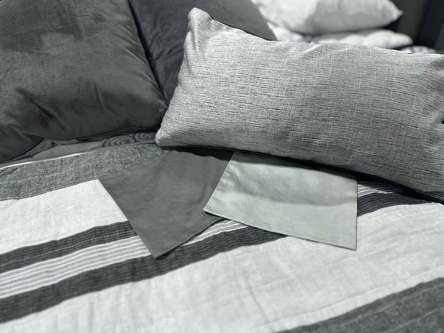 Nautica Ardmoore Grey Cotton Reversible Custom Shaped Quilt Set