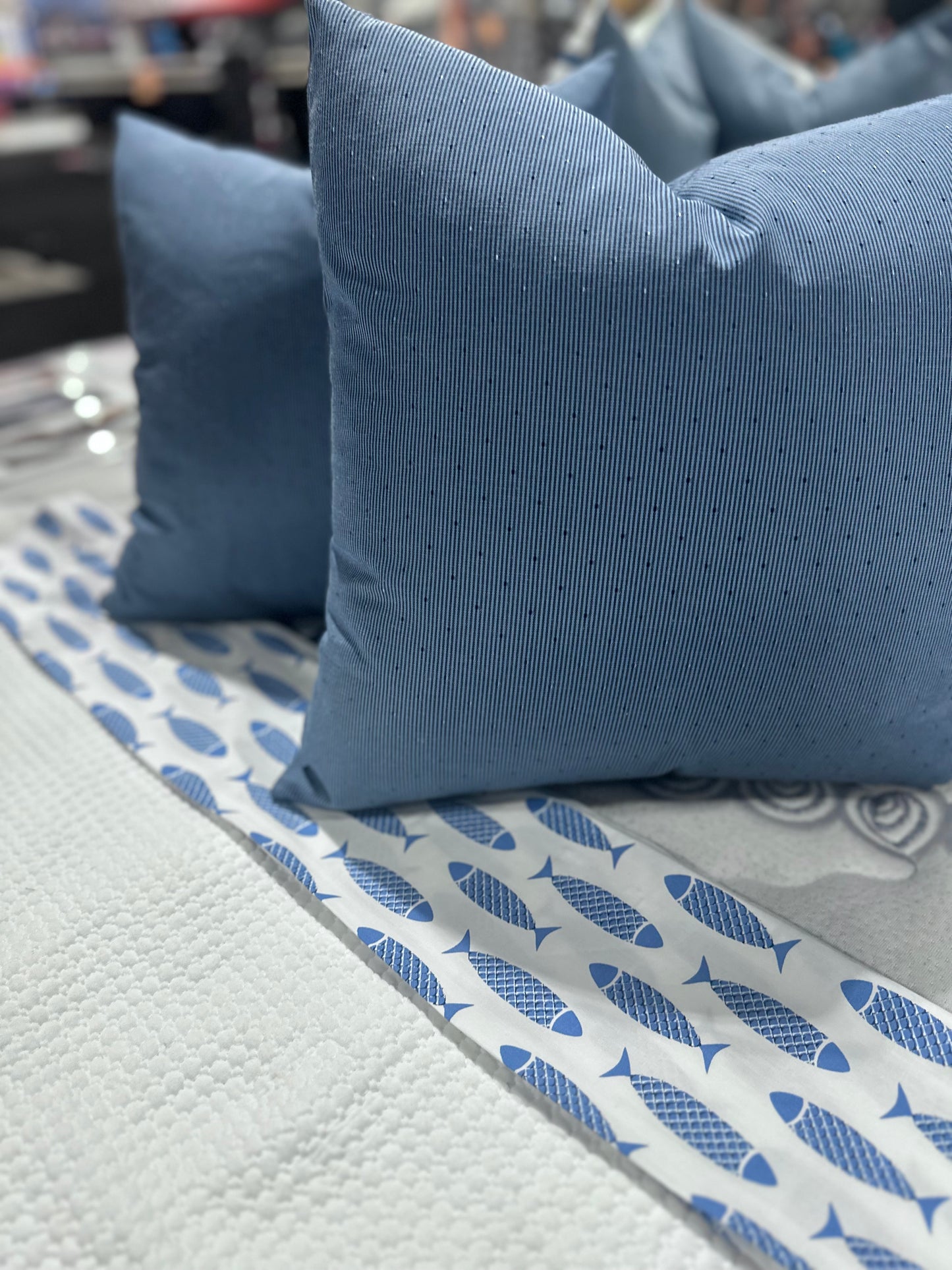 Nautica Woodblock Blue Fish Custom Percale Sheet Set