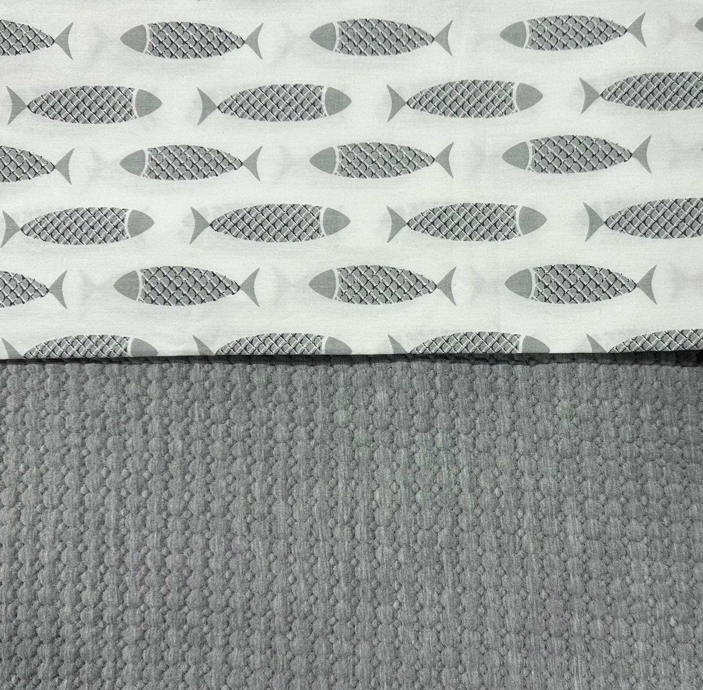 Nautica Woodblock Grey Fish Custom Percale Sheet Set