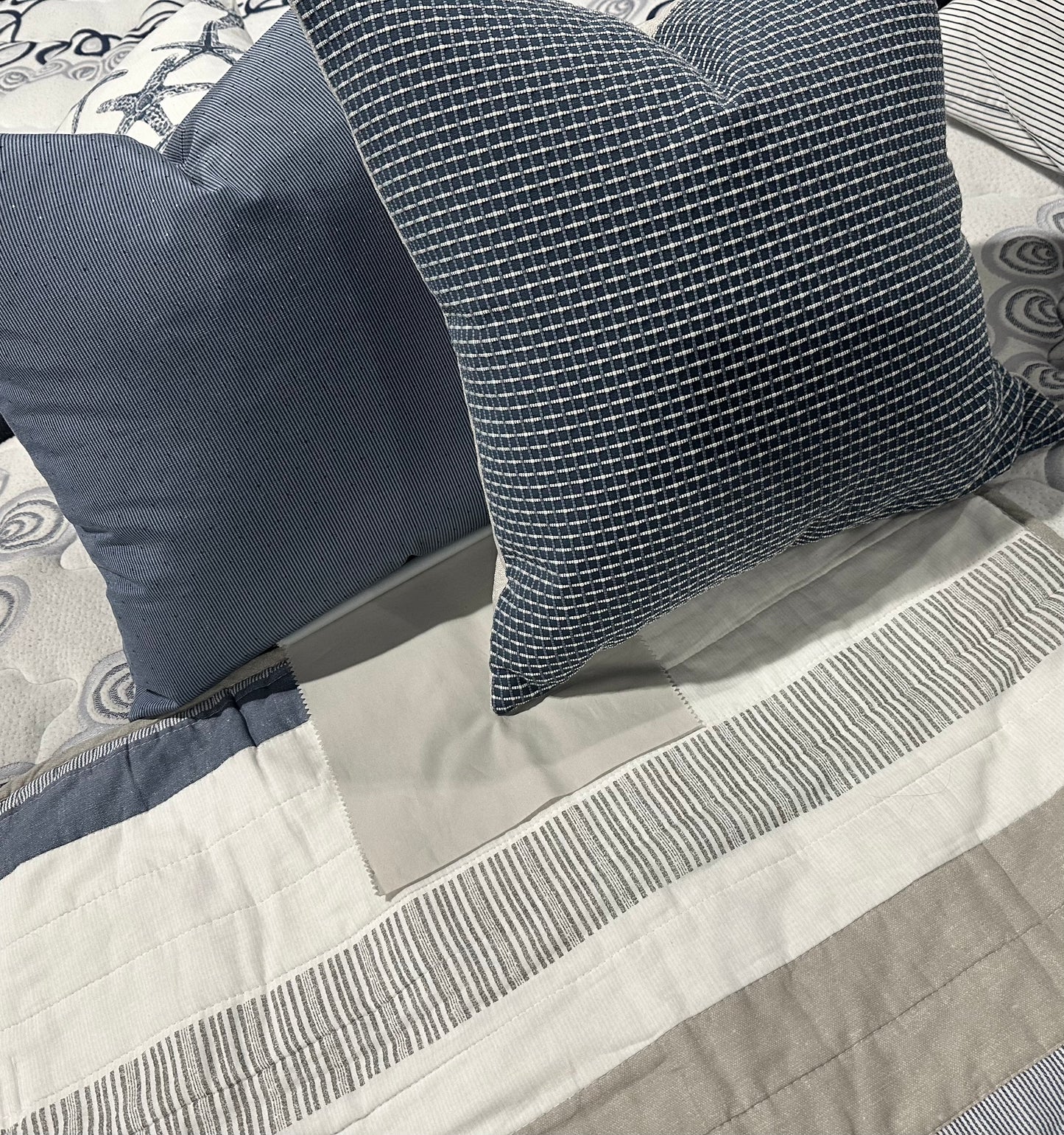 Blue Grid Accent Cushion With Insert