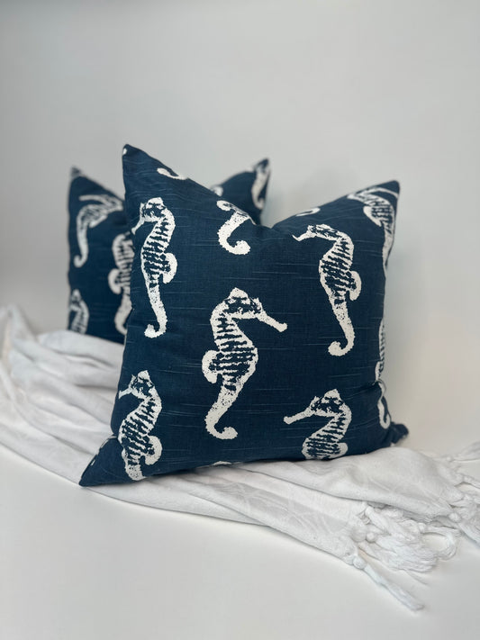 Blue Seahorse Accent Cushion With Insert