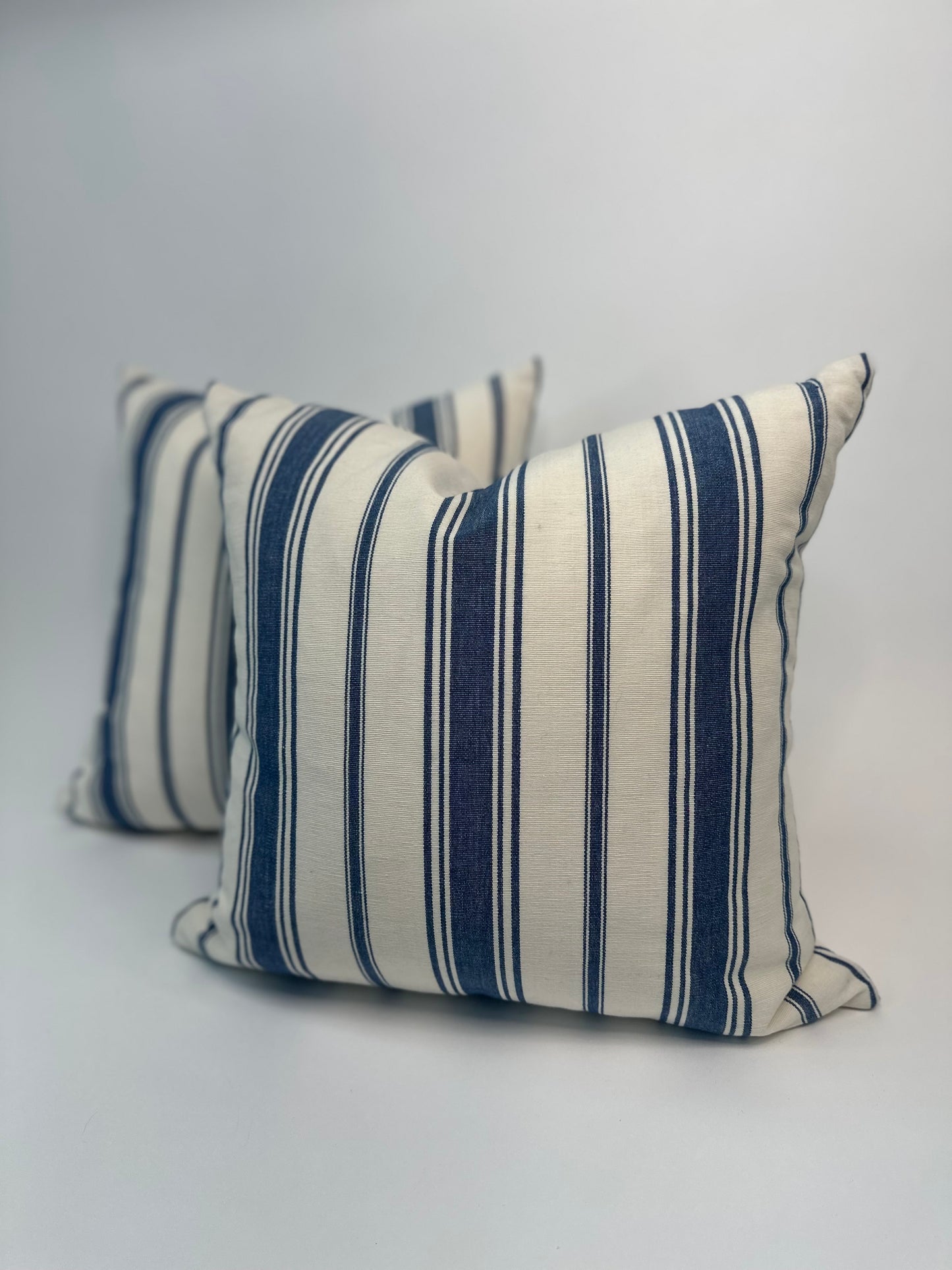 Blue and Ivory Striped Accent Cushion With Insert