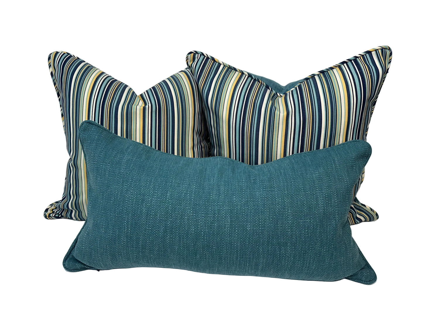 Teal Trio-Lumbar and Pair of Reversible 18" x 18" Accent Cushions