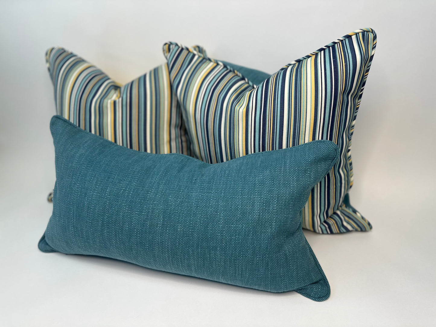 Teal Trio-Lumbar and Pair of Reversible 18" x 18" Accent Cushions