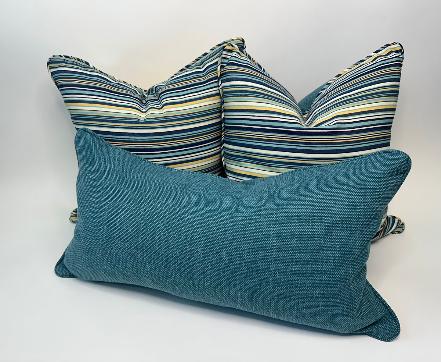 Teal Trio-Lumbar and Pair of Reversible 18" x 18" Accent Cushions