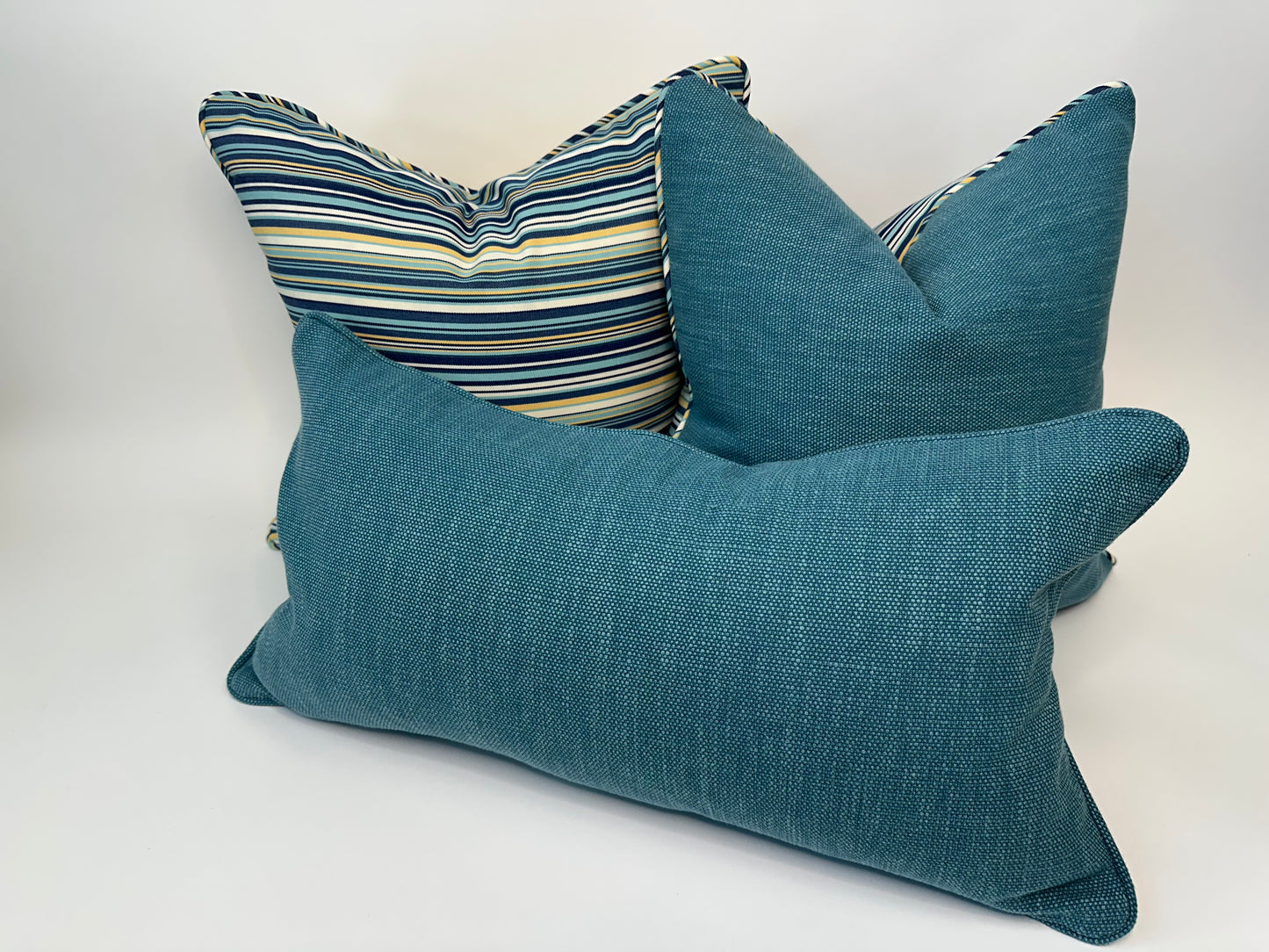 Teal Trio-Lumbar and Pair of Reversible 18" x 18" Accent Cushions