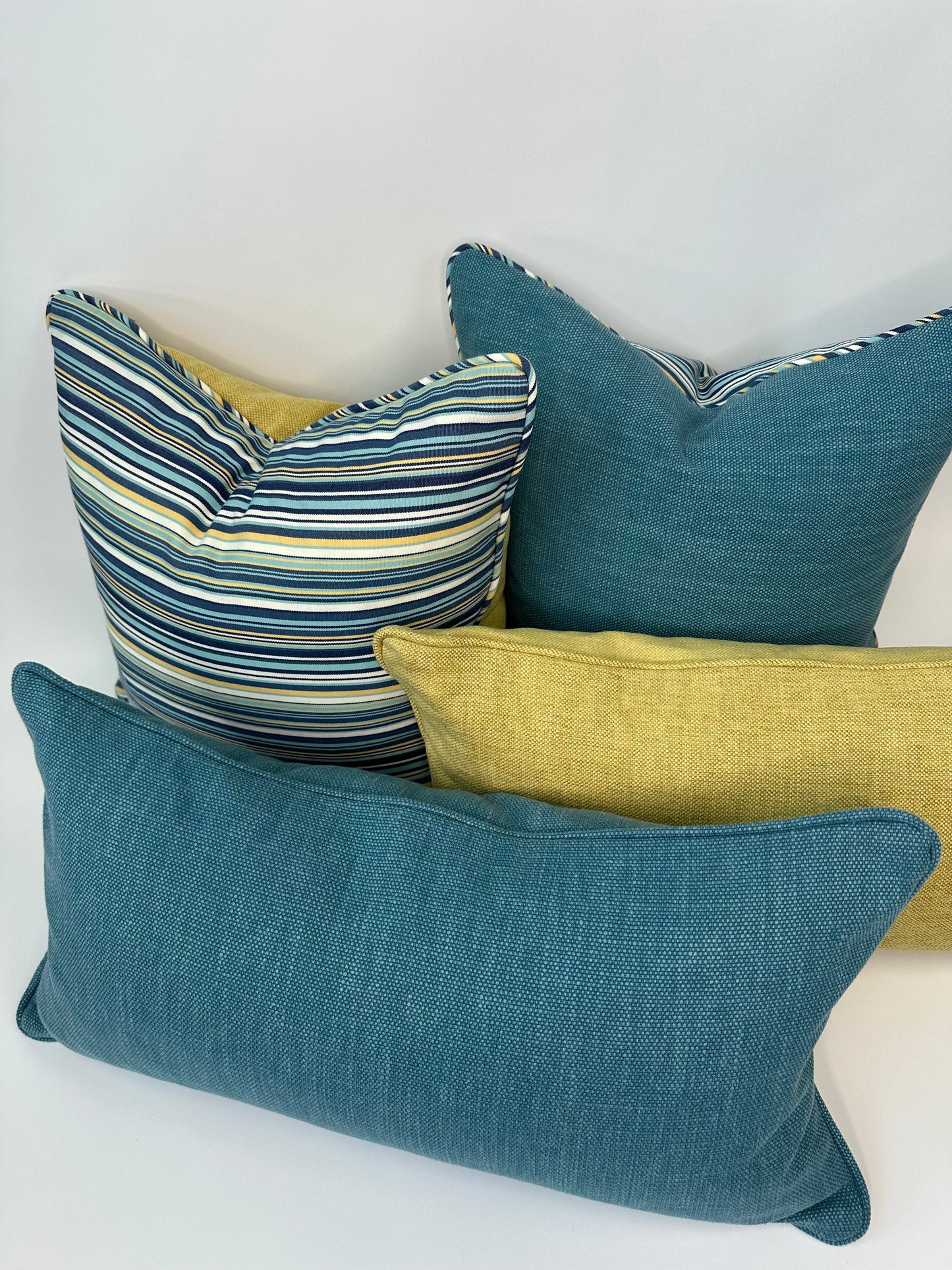 Teal Trio-Lumbar and Pair of Reversible 18" x 18" Accent Cushions
