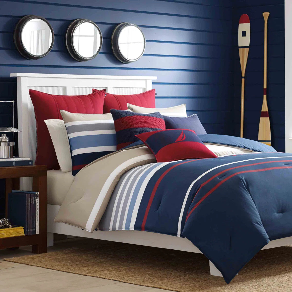 Nautica Bradford Custom Shaped Duvet Cover with Shams and Duvet Insert