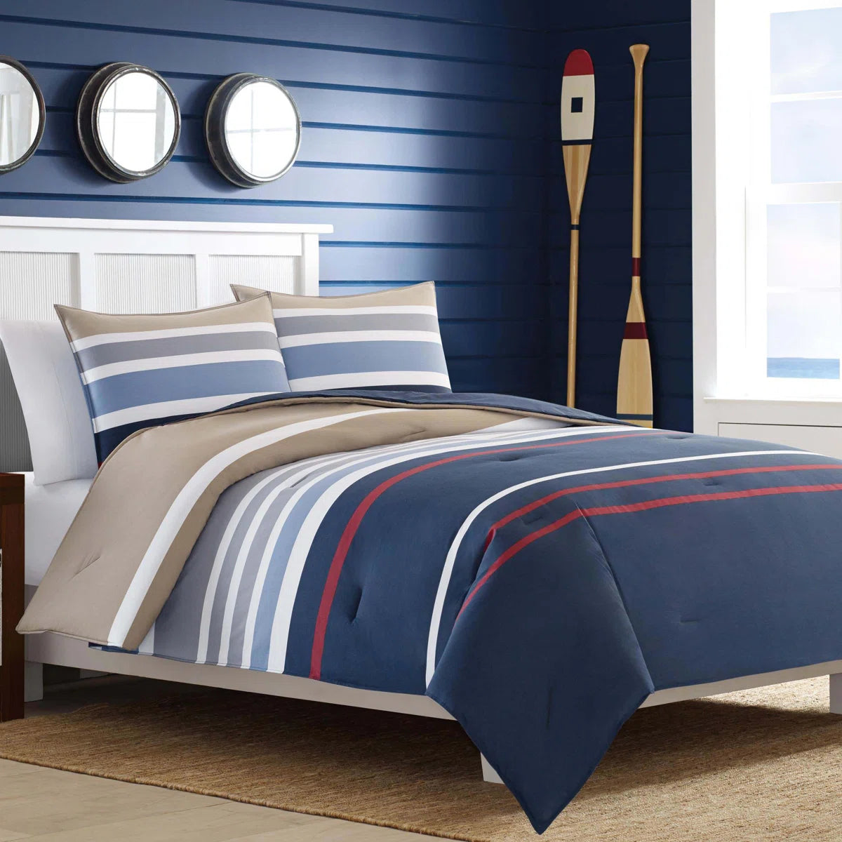 Nautica Bradford Custom Shaped Duvet Cover with Shams and Duvet Insert