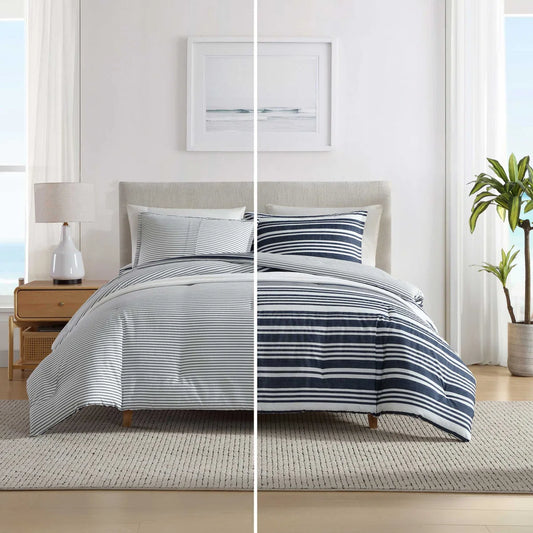 Nautica Coastline Striped Reversible Custom Shaped Comforter With Shams
