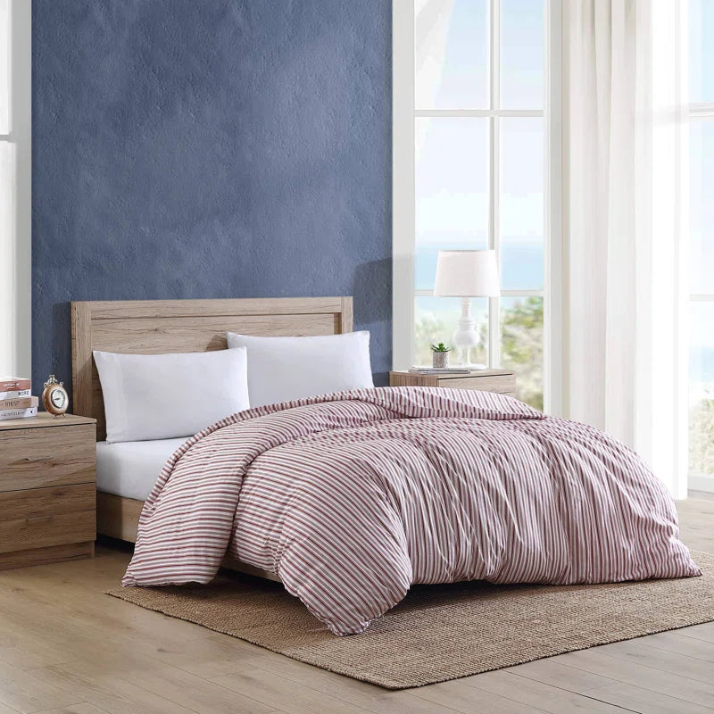 Nautica Coleridge Red and White Stripe Duvet Cover with Duvet Insert- King
