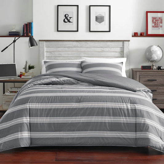 Nautica Reversible Craver Custom Shaped Comforter With Shams- Grey