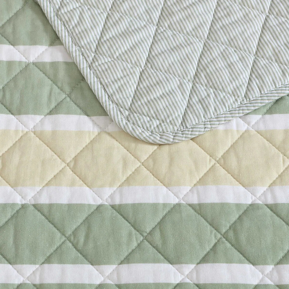 NEW**Nautica Varadero Stripe Cotton Reversible Green Custom Quilt Set With Shams