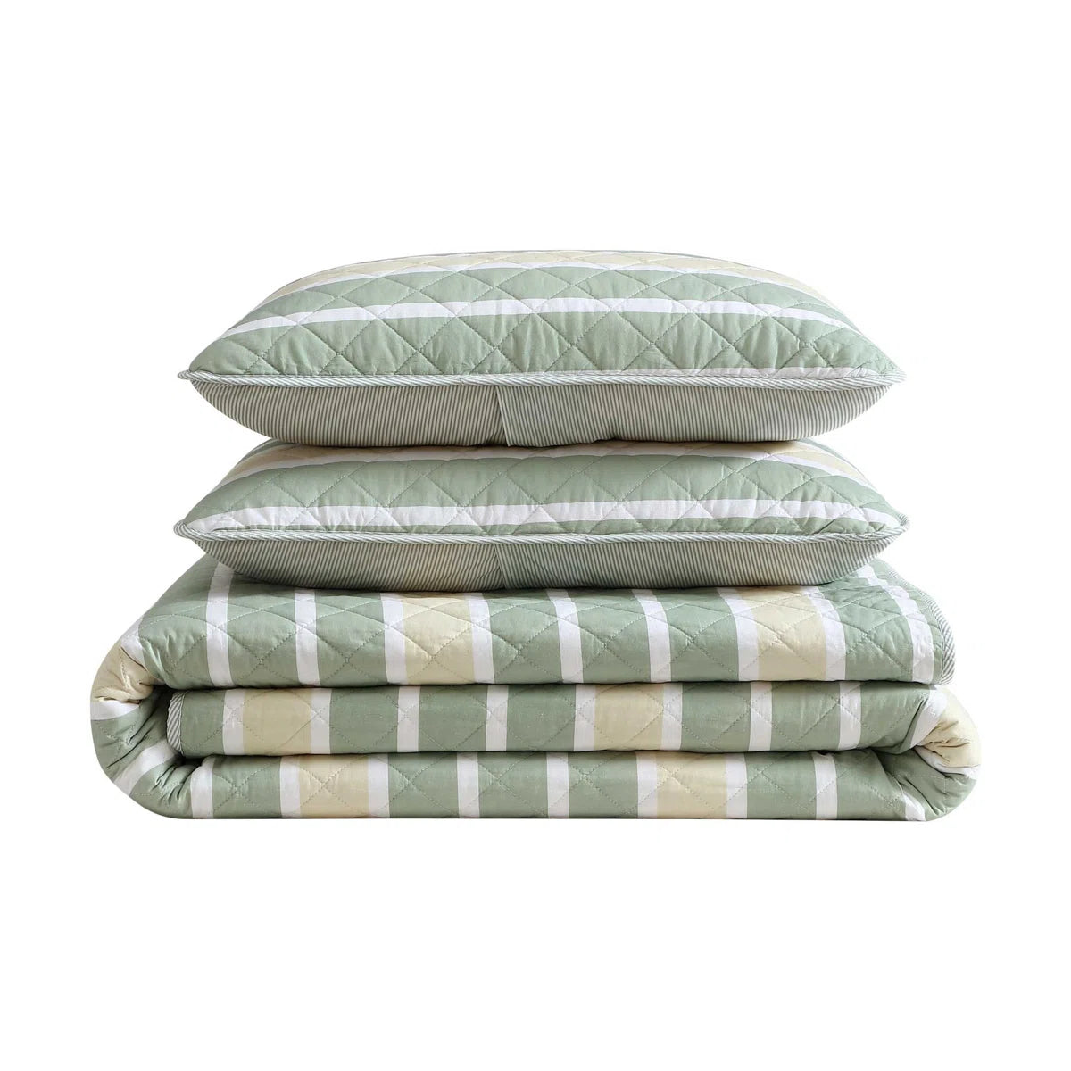 NEW**Nautica Varadero Stripe Cotton Reversible Green Custom Quilt Set With Shams
