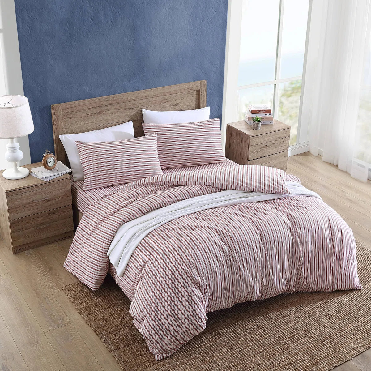 Coleridge Red and White Stripe Duvet Cover With Shams