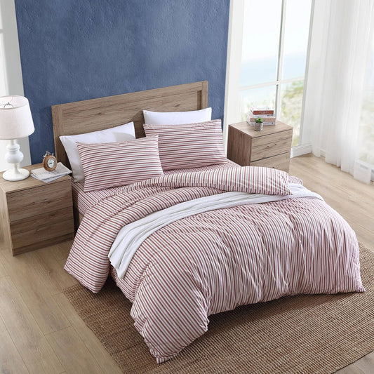 Coleridge Red and White Stripe Duvet Cover With Shams