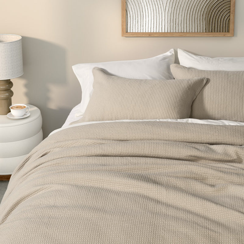 Rustic Jersey Quilted Duvet Cover with Shams and Duvet Insert- 3 Colours (White, Grey, Natural)