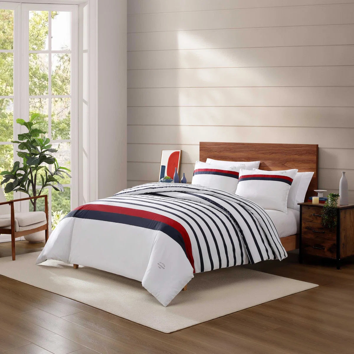 NEW**Tommy Hilfiger Classic Stripe Cotton Reversible Blue Custom Comforter Set With Shams