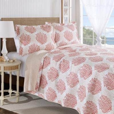 Seaweed Coral Custom Shaped Quilt With Shams