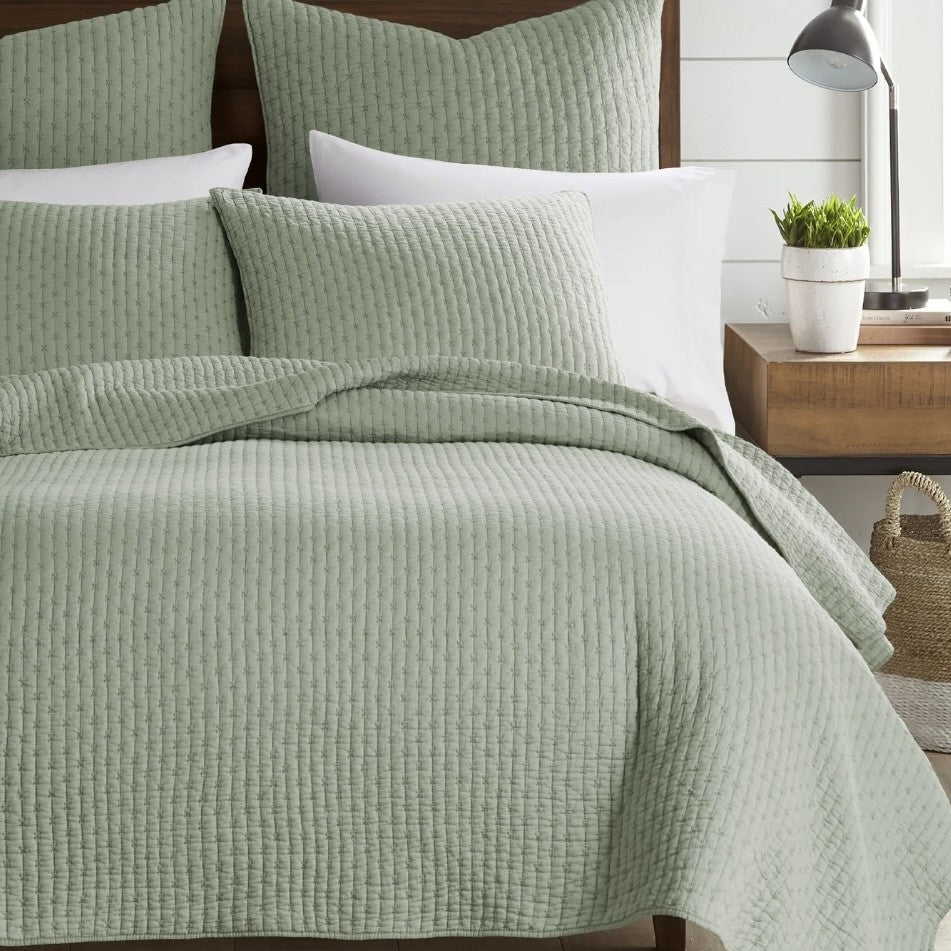 Kingston Sage Green Custom Shaped Quilt with Shams