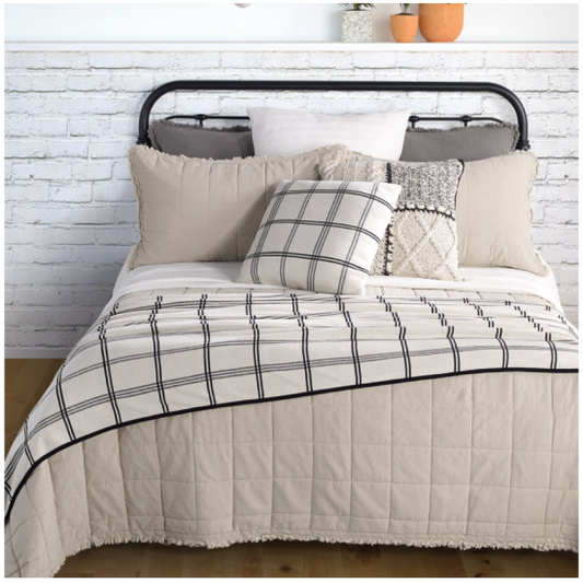 Poke Quilted Linen Coverlet with Shams for Home and Cottage - Queen