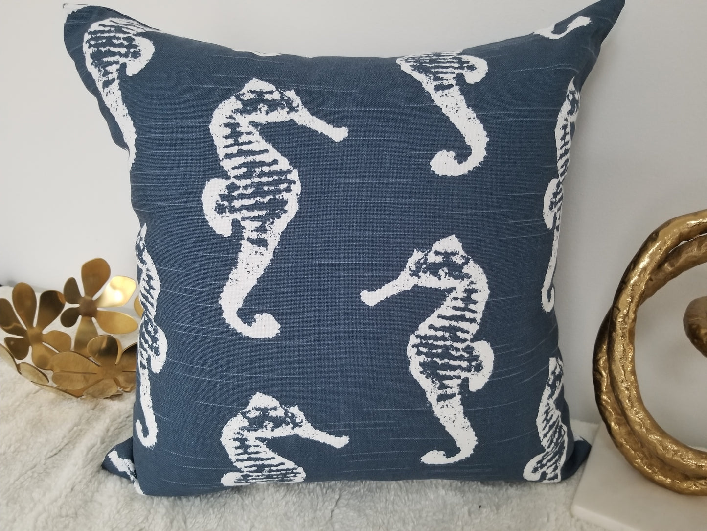 Blue Seahorse Accent Cushion With Insert