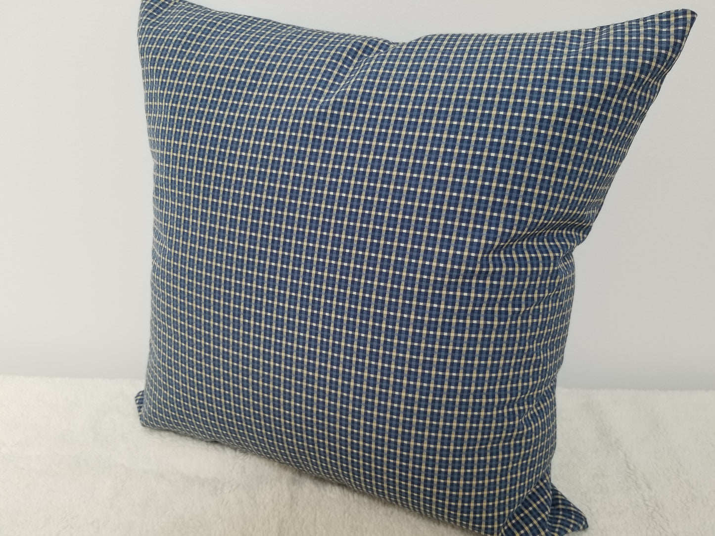 Navy and Taupe Checked Accent Cushion