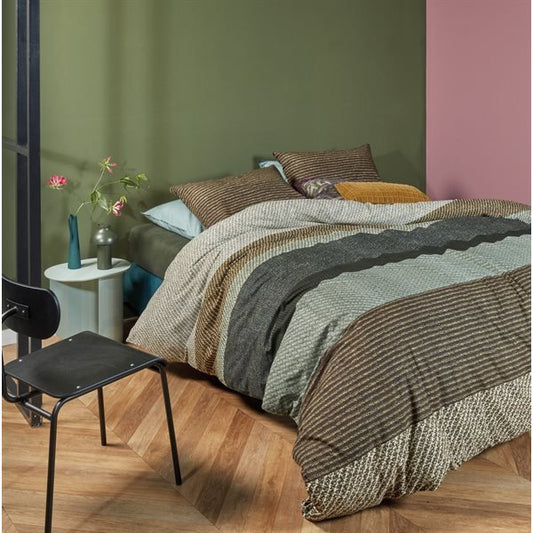 Berlin Green Striped Duvet Cover and Duvet with Shams