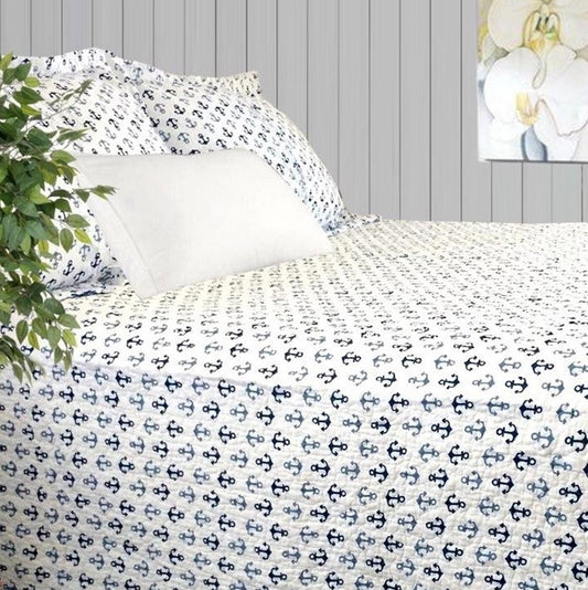 Blue Anchor Custom Shaped Quilt With Shams