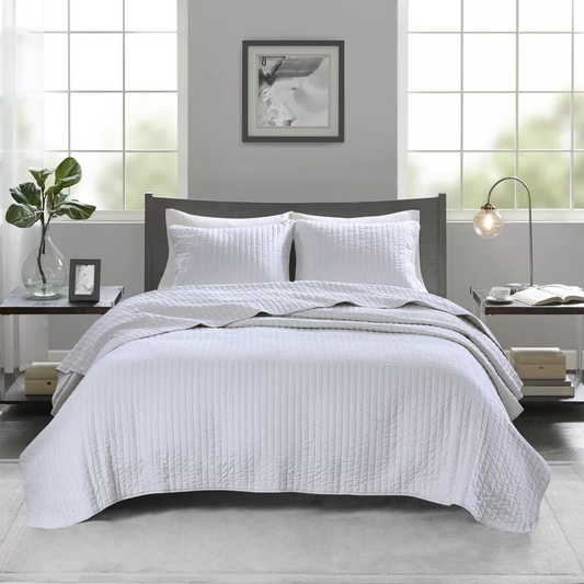 Madison Channel White Quilt and Shams