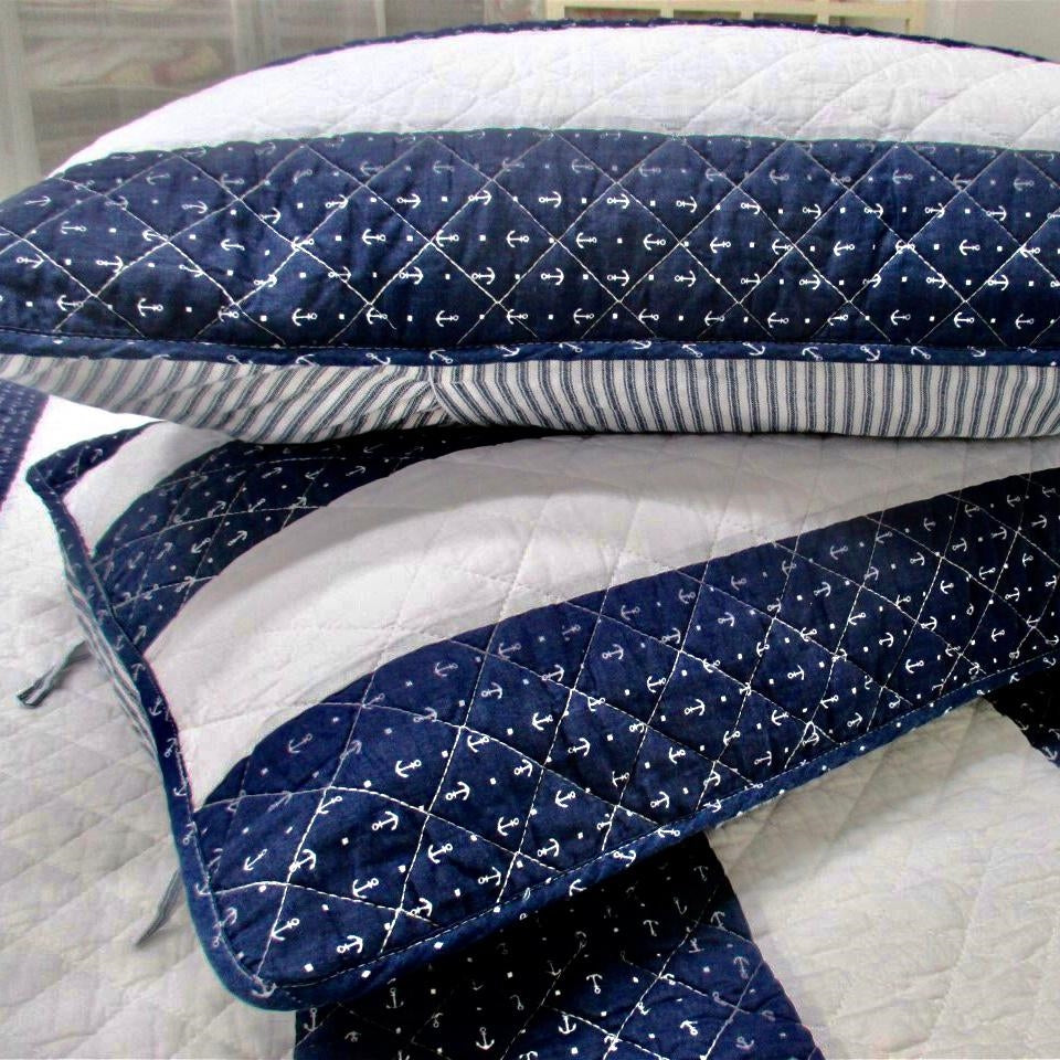 Navy Anchor Custom Shaped Quilt with Shams