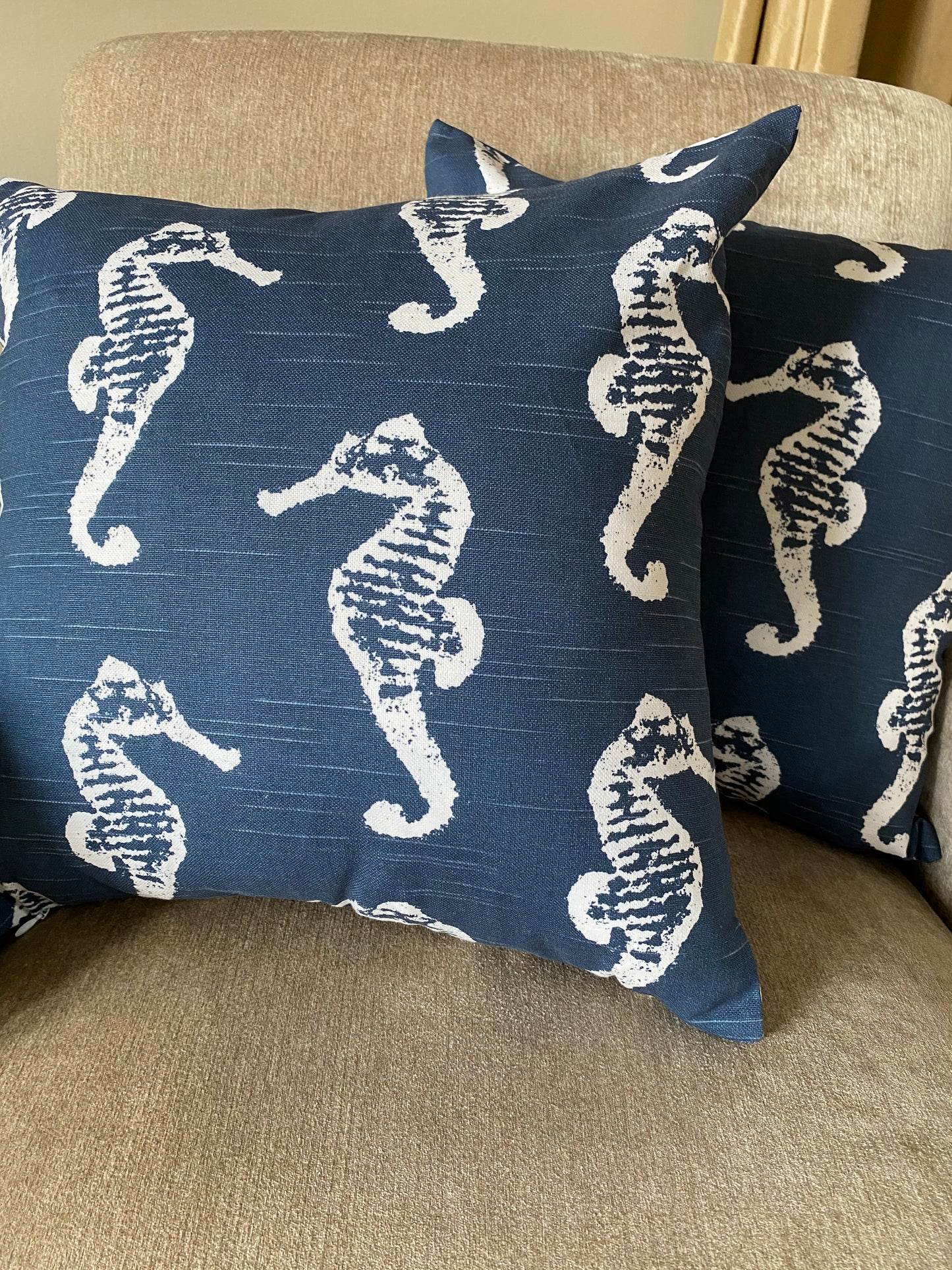 Blue Seahorse Accent Cushion