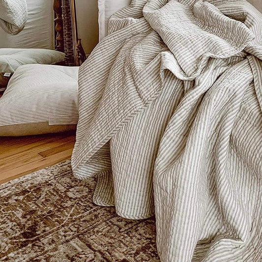 Taupe Ticking Quilt with Shams