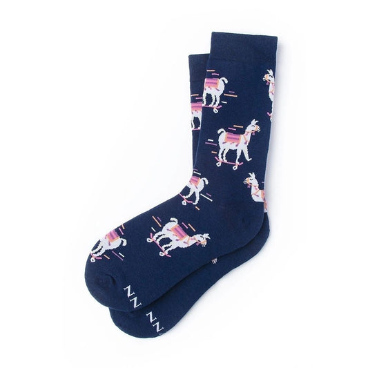 Skateboarding Llama Alynn Mid-Calf Cotton Socks - Women's